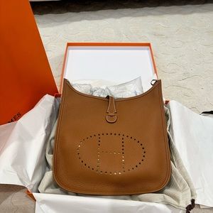Hermes Evelyne 29 Clemence Gold Palladium Hardware Bag